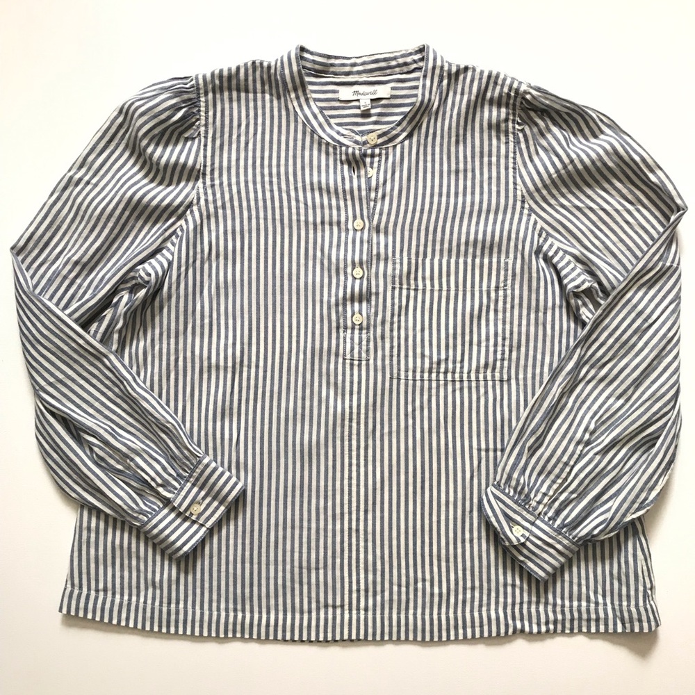 Madewell Striped Band Collar Shirt - Blue/White